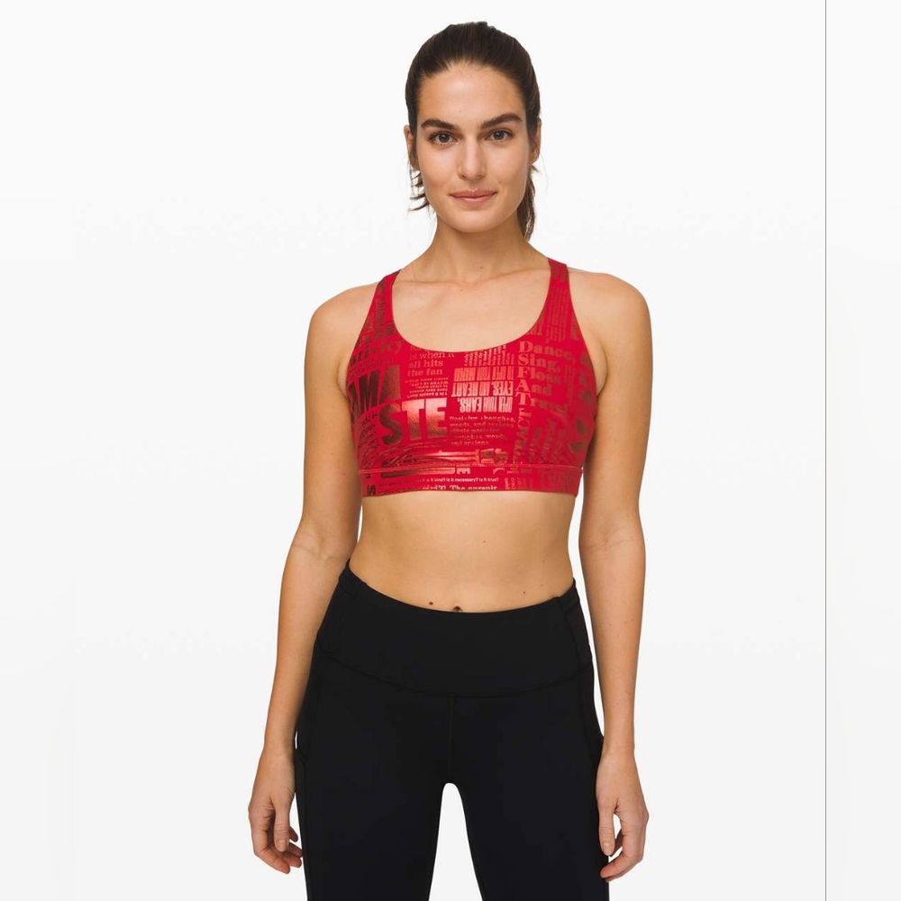 NWOT Lululemon Energy Bra Manifesto 20YR Foil Dark Red Size 10 Limited Edition